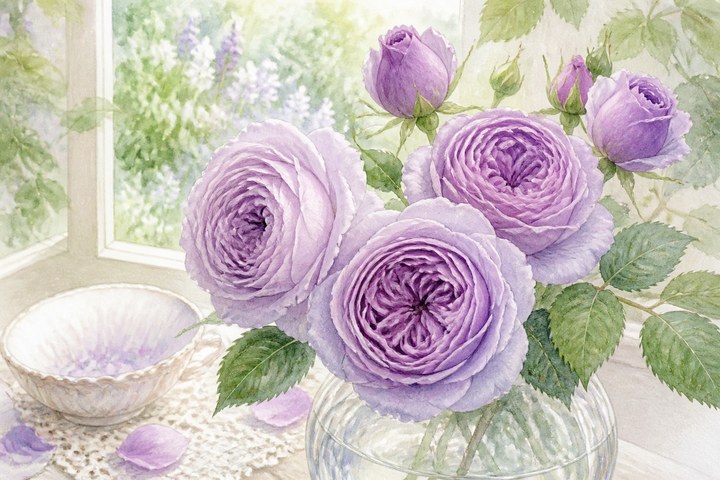 レイニー・ブルーの藤色の花と香りを楽しむイメージ